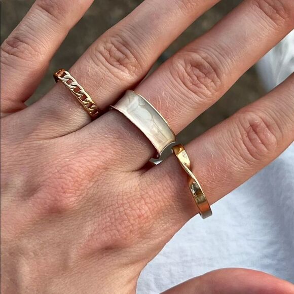 NEW Set of 3 Gold White Enamel Stackable Rings - Picture 7 of 9